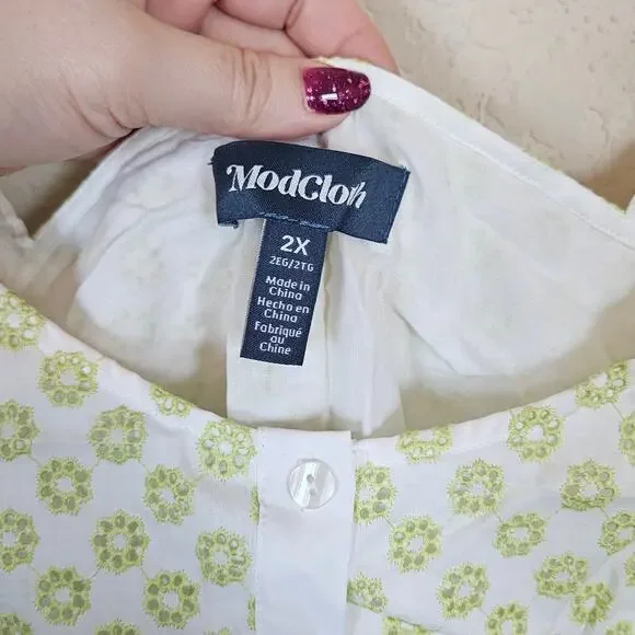 Modcloth Darling for the Prairie Peplum Tank Top White Green Floral Plus Size 2x - Picture 5 of 9